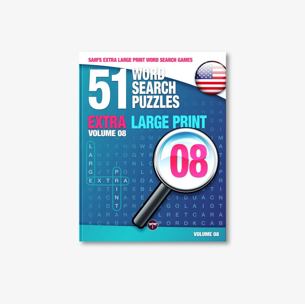 book cover of Sam's Extra Large Print word Search Book Volume 8 on white background